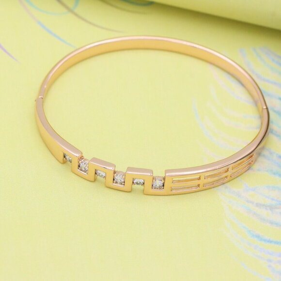 Rose Gold Geometric CZ Bangle Contemporary Style, XPBL0532 - Picture 2 of 12